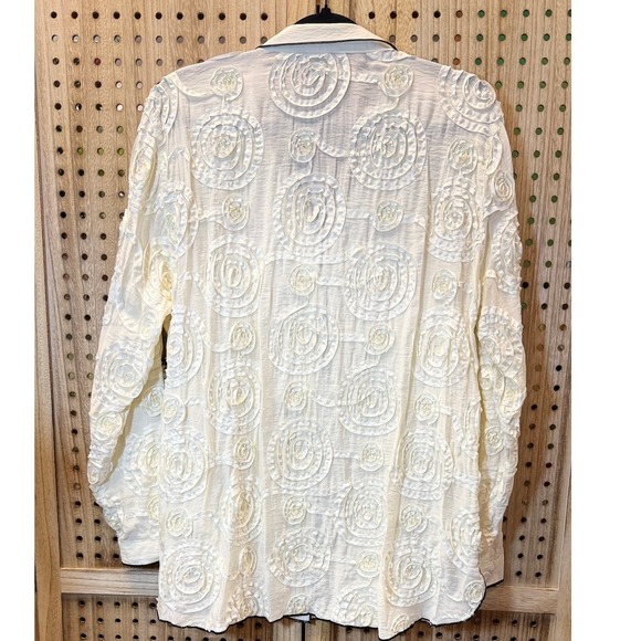 John‎ Mark Women's Embroidered Rose Long Sleeve Button Down Top Cream Black L - Picture 5 of 5